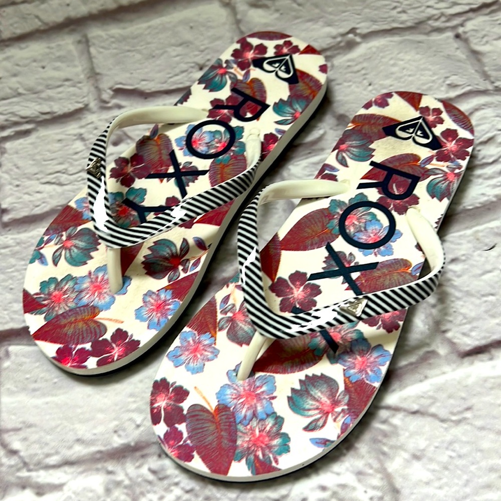 Roxy girls stripe floral flip flops